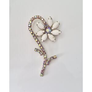 Vintage D & E Juliana Flower Milk Glass and AB Stone Brooch